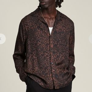 ALLSAINTS Halftone Relaxed Fit Button Up Long Sleeves Animal Print Shirt